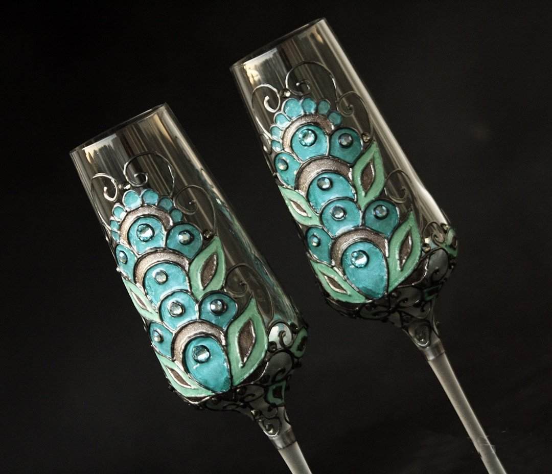 Crystal Champagne Glasses Wine Glasses Weddong set of 2 - 酒杯/酒器 - 玻璃 蓝色