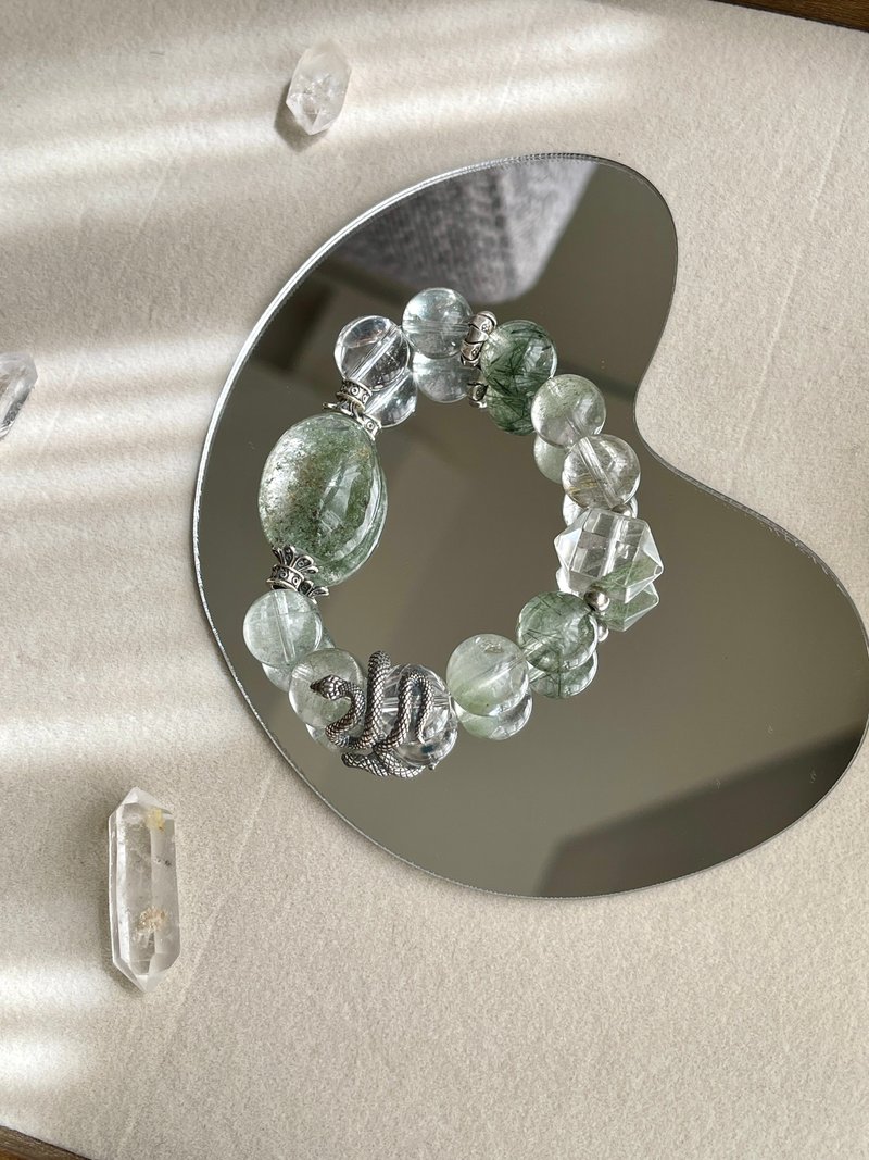 鬼佬财神绿幽灵绿发晶翠绿幽灵925银配饰设计款手链 - 手链/手环 - 水晶 绿色