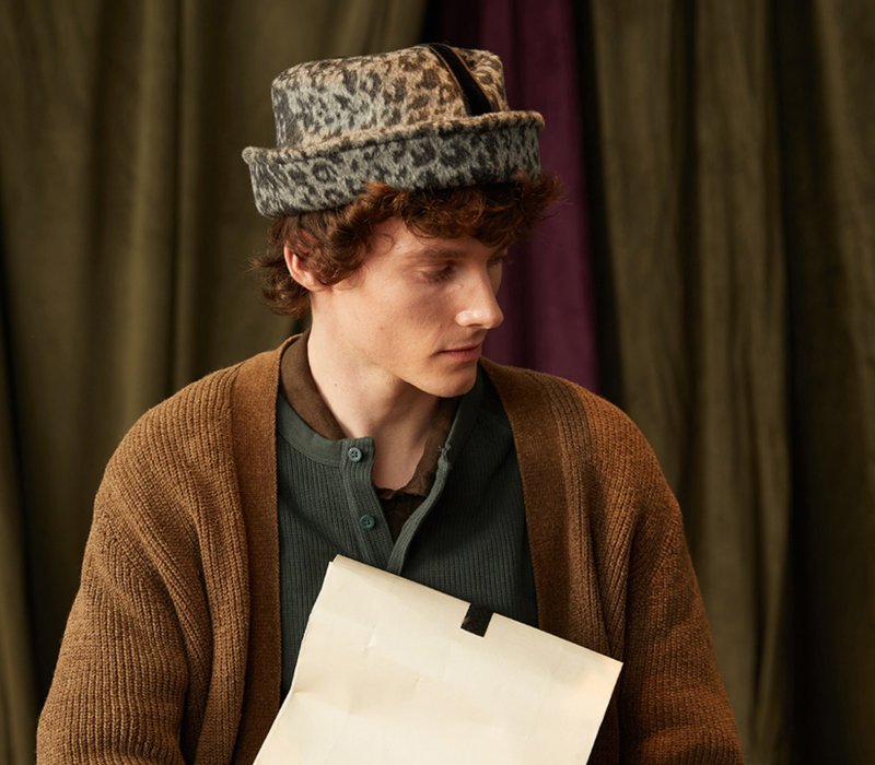 【限量丛林深处】复古简约/豹纹卷檐/长毛绒丝带装饰帽 - 帽子 - 羊毛 多色