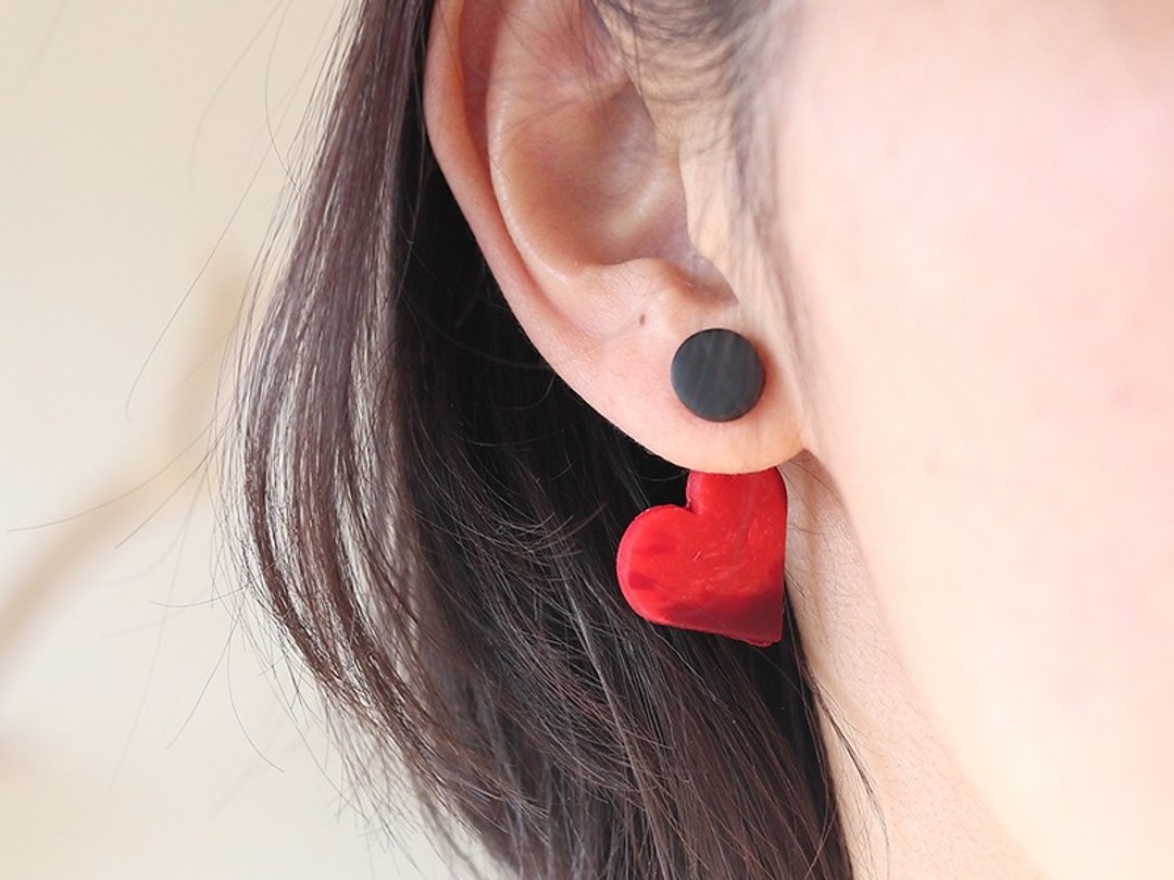 Heart Earrings / Earrings - 耳环/耳夹 - 粘土 红色