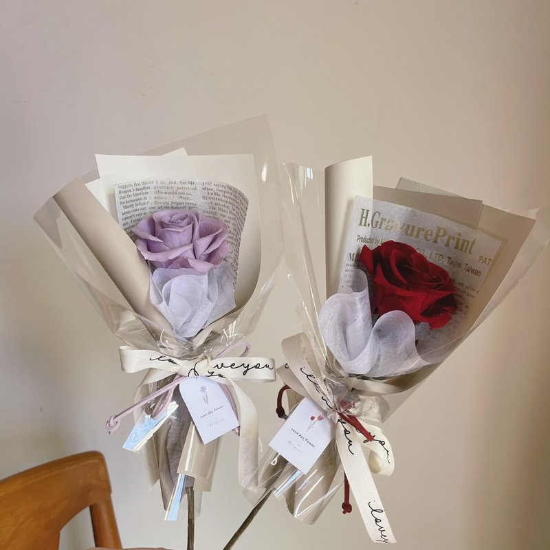 【单支永生玫瑰】永生花 母亲节 情人节生日礼物 婚礼小物 附提袋 - 干燥花/捧花 - 植物．花 