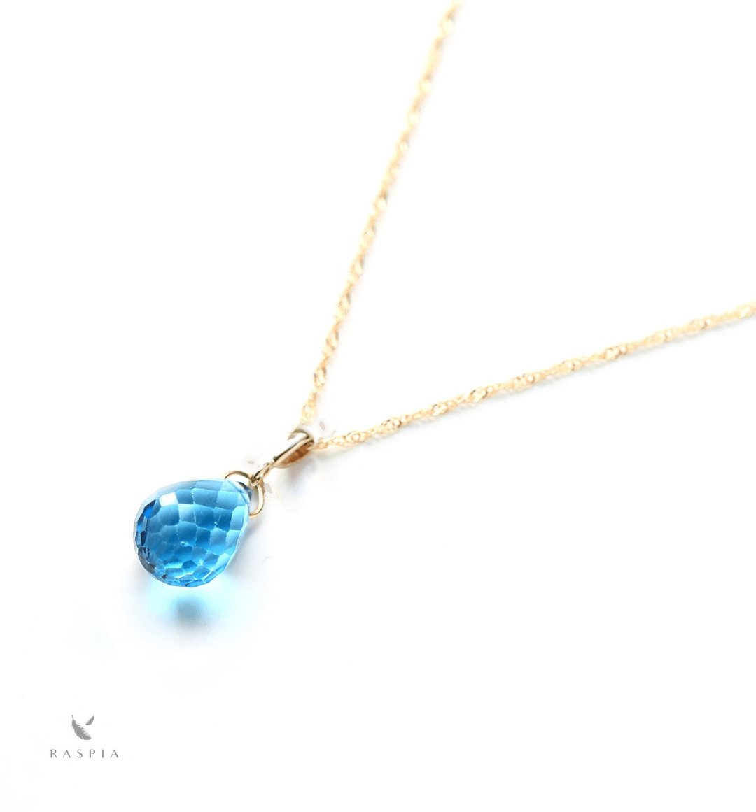 November Birthstone K10 Large Swiss Blue Topaz (Briolette Cut) Necklace Charm ~ BOURGEON ~ (Chain set can be purchased) - 项链 - 宝石 