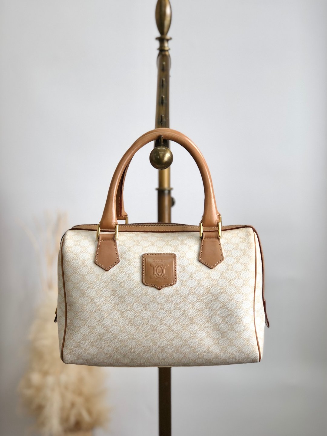 【日本直送，名牌包装】CELINE Macadam 手袋白Blason 压花 PVC 皮革 Mini Boston Vintage tysvnn - 手提包/手提袋 - 防水材质 白色