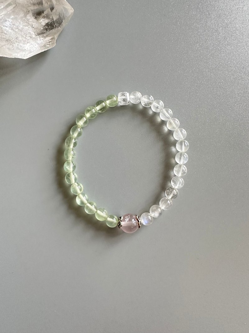 粉晶、蓝月光、葡萄石、白阿塞。纯银。原创设计。水晶手链。 - 手链/手环 - 玉石 