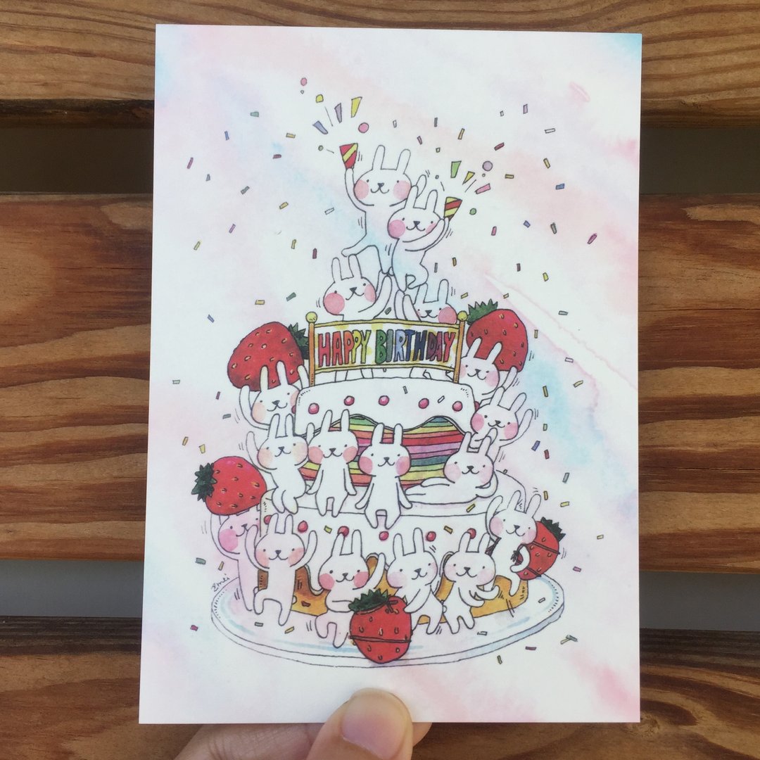 设计明信片 | 生日蛋糕与兔子 - 卡片/明信片 - 纸 粉红色