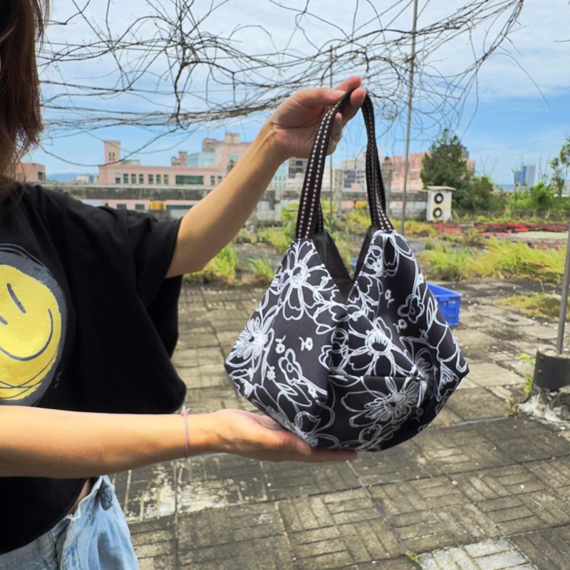 简约大花 可收纳便当袋 购物袋 收纳袋 手提袋 防泼水 - 手提包/手提袋 - 防水材质 蓝色