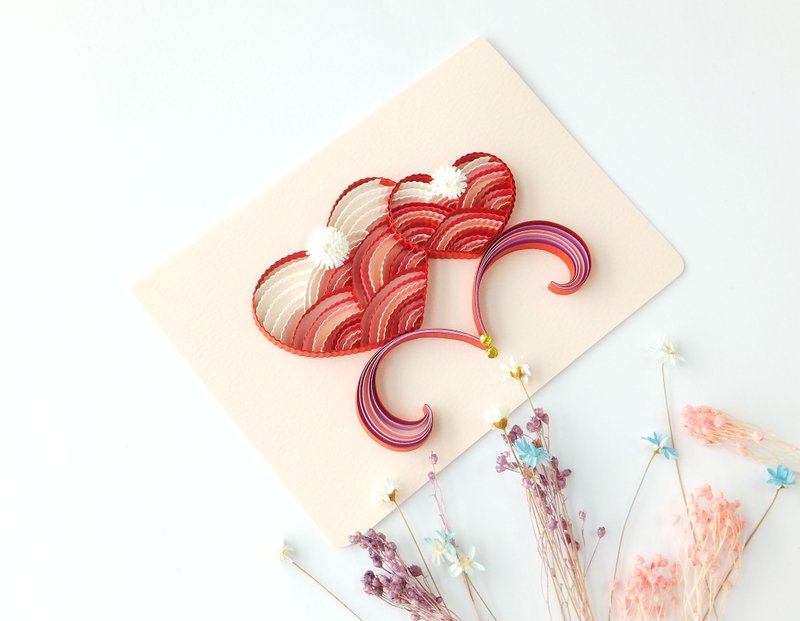 手作卷纸卡片-白头偕老 约定情人卡 万用卡 - 卡片/明信片 - 纸 红色