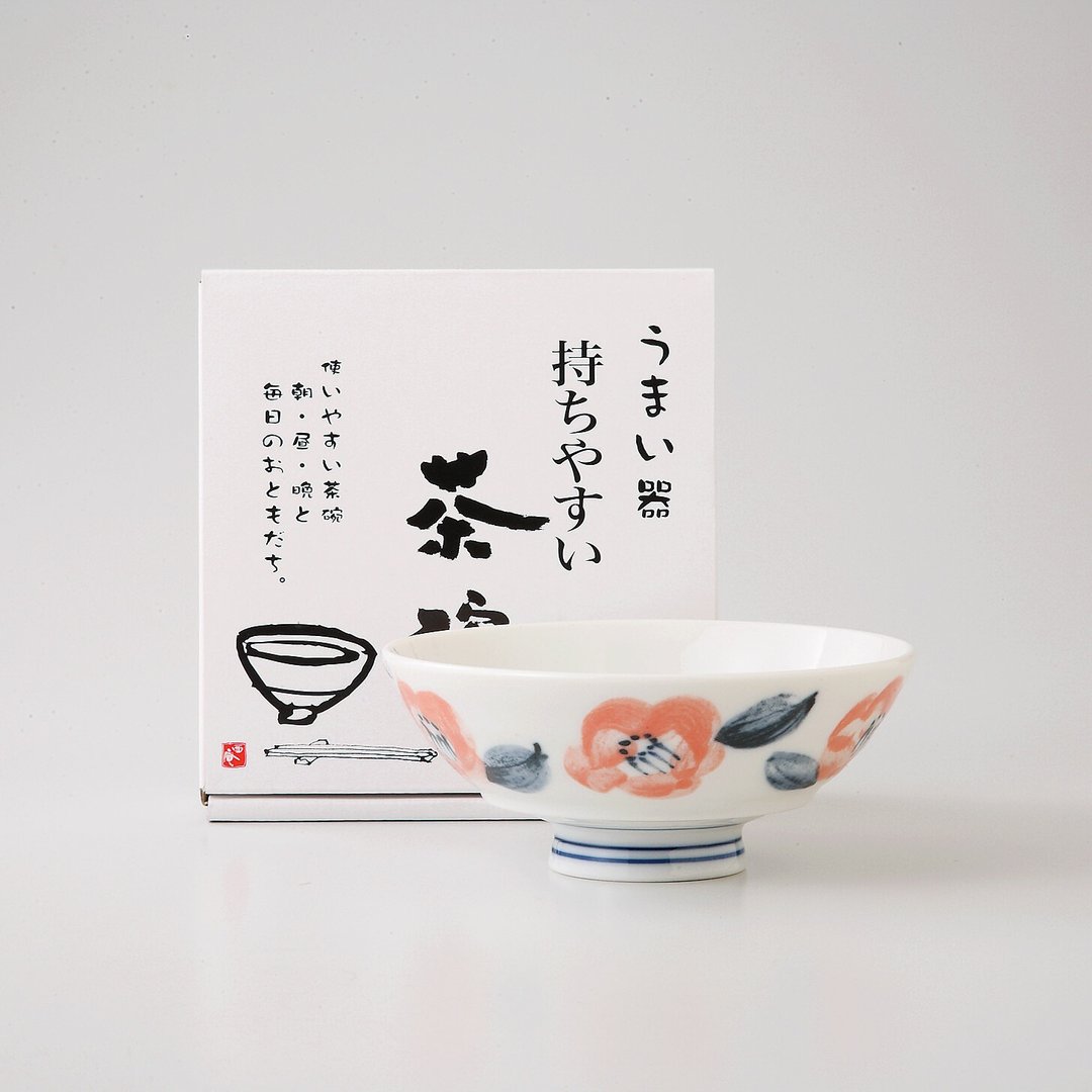 【复古茶碗】美浓烧-手绘椿花茶碗礼盒 - 碗 - 瓷 白色