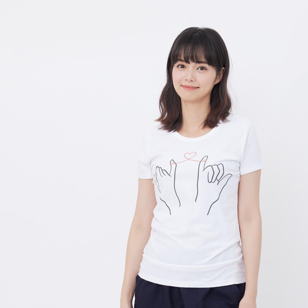 牽紅線 月下老人 短袖蜜桃棉女棉T 純白 - 女装 T 恤 - 棉 白色