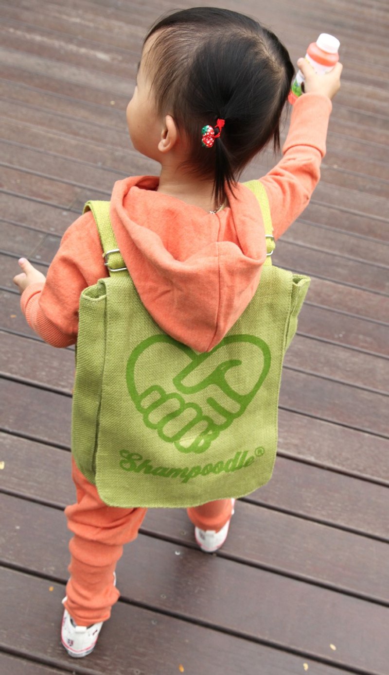 【北欧童装】瑞典儿童棉麻后背旅行书包包包 绿/粉红 - 背包/袋子 - 棉．麻 绿色