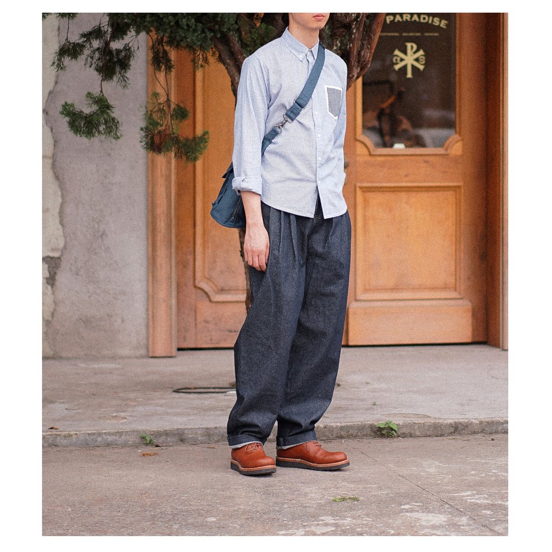 Cotton Stripe Splicing Shirt 水洗棉质不对称拼接条纹衬衫 - 男装衬衫 - 棉 蓝色