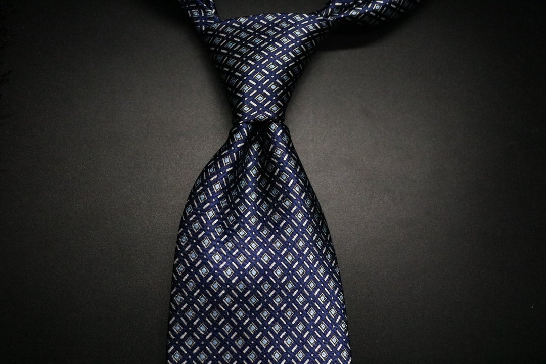 蓝色真丝编织格纹复古领带/商务高端necktie - 领带/领带夹 - 丝．绢 蓝色