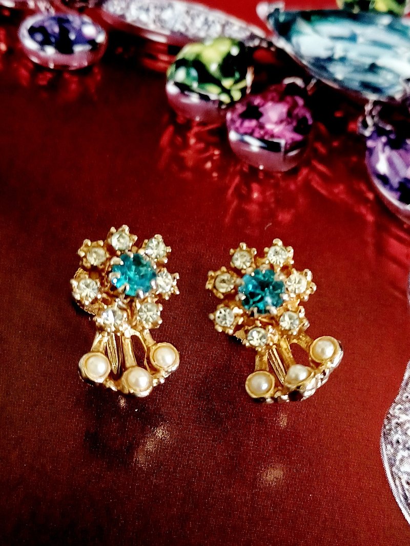 vintage jewelry 秀气莱茵小花 夹式耳环 - 耳环/耳夹 - 其他金属 