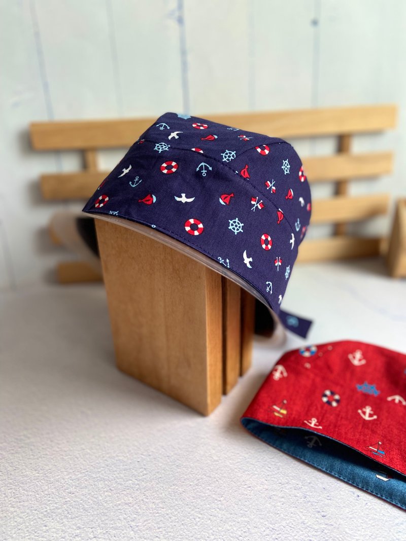 海洋风双面头巾帽 纯棉布制作 手术帽 医疗帽 料理帽 工作帽 - 帽子 - 棉．麻 