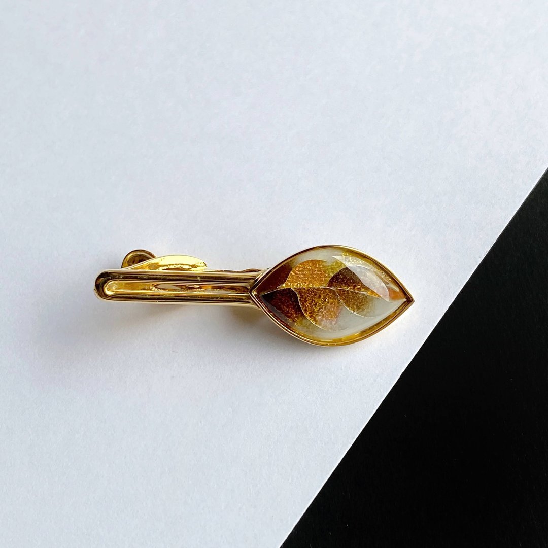 Leaf [Brown Brown] Cloisonne Tie Clip Pure Silver Wired Cloisonne - 领带/领带夹 - 其他材质 咖啡色