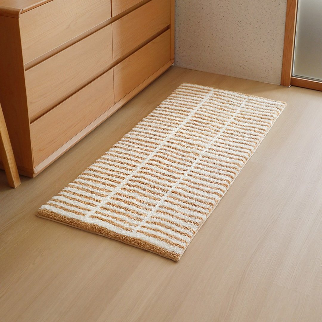 日本霜山 简约条纹风防滑绒面地垫/床边毯 (50x120cm) - 地垫/地毯 - 聚酯纤维 橘色