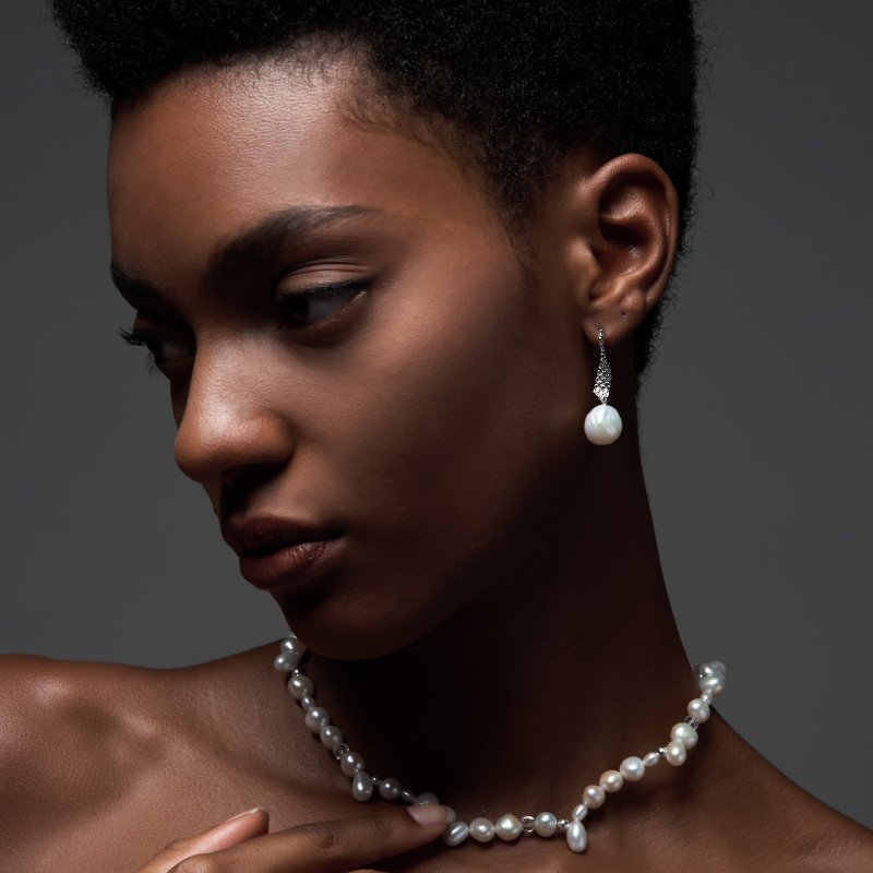 浪漫波纹 天然淡水珍珠 925纯银镀白金镀金 耳环 - 耳环/耳夹 - 珍珠 