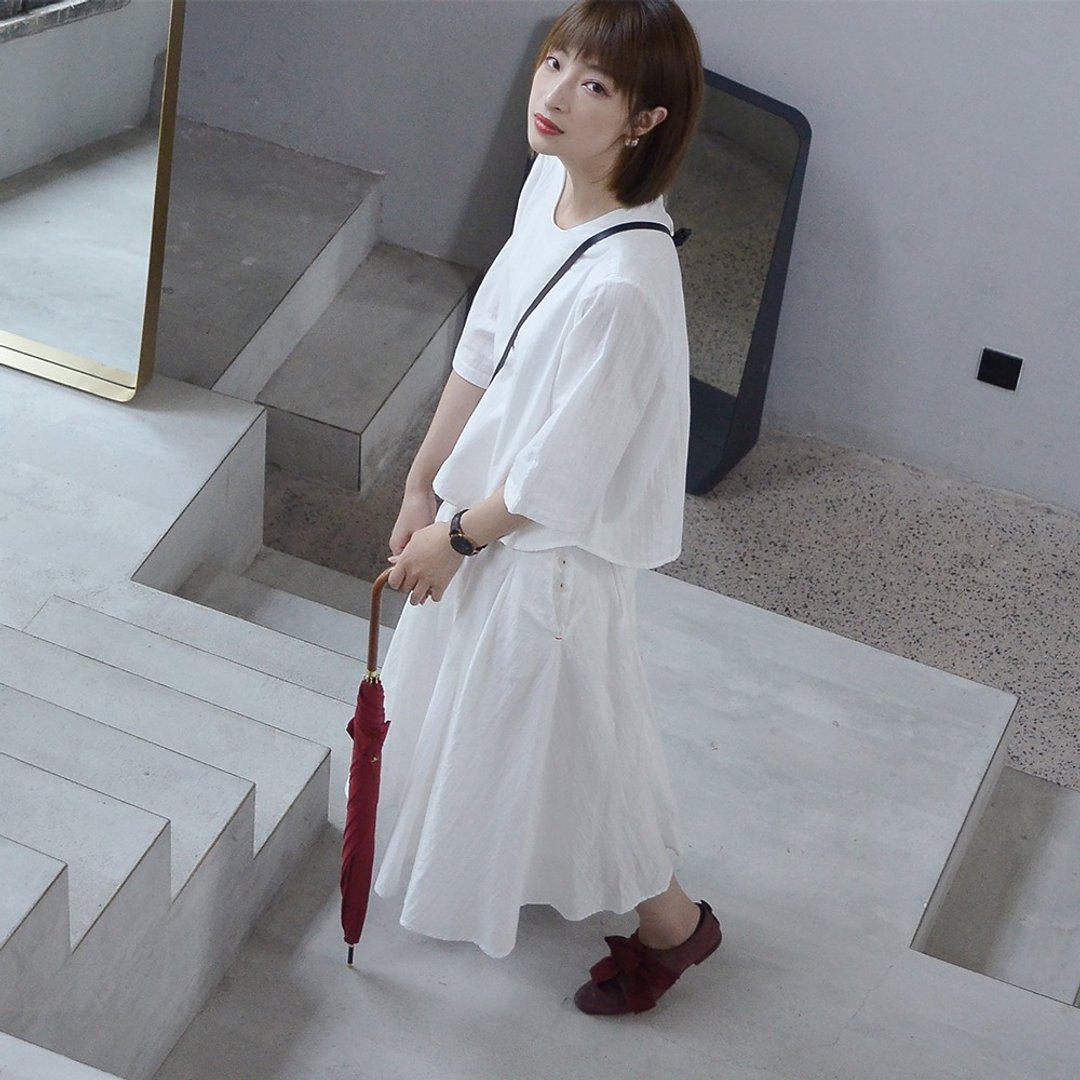 圆领背后扣衬衫|衬衫|棉|独立品牌|Sora-162 - 女装衬衫 - 棉 白色