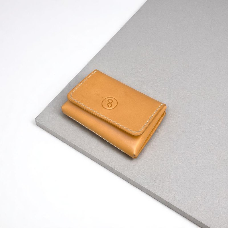 DUAL - 手工牛皮方正名片夹/零钱包 - 奶油杏 (礼物 生日 圣诞节) - 名片夹/名片盒 - 真皮 橘色