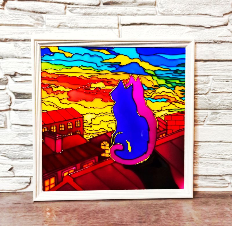 彩虹猫墙艺术装饰爱猫画在玻璃上浪漫的礼物猫爱好者 - 墙贴/壁贴 - 玻璃 多色