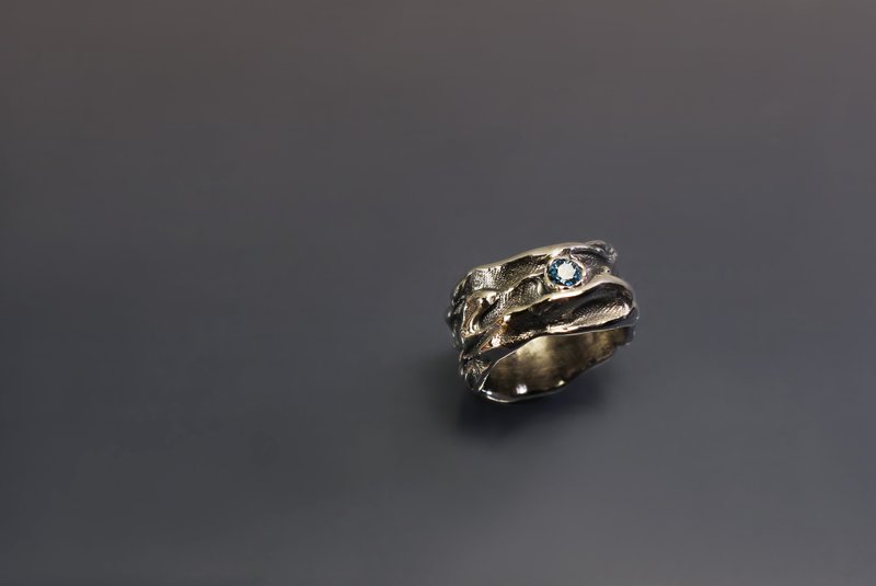 疗愈系列-云纹理蓝宝石925银戒 - 戒指 - 纯银 蓝色