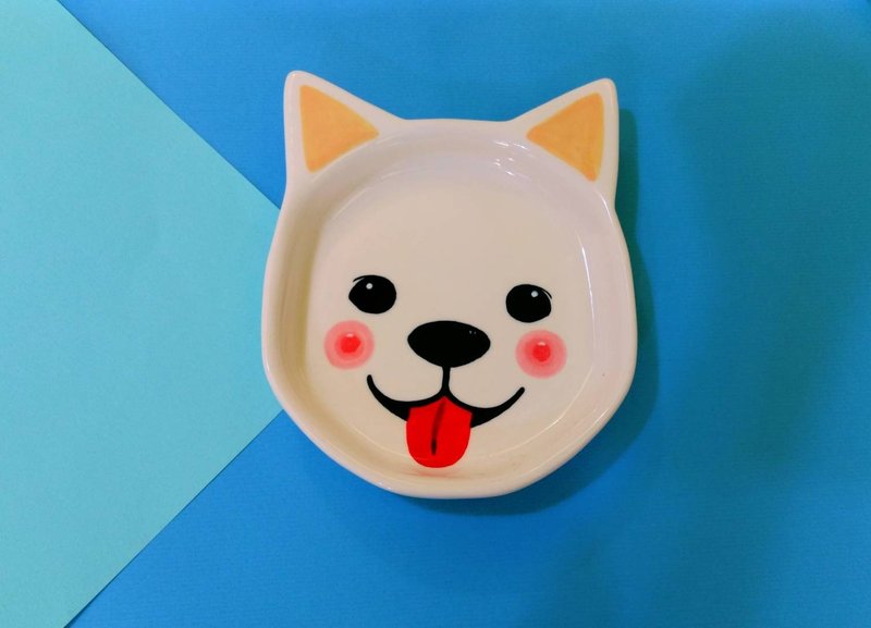 情人节生日礼物首选 大饼脸白色柴犬  点心水果盘 - 浅碟/小碟子 - 瓷 多色