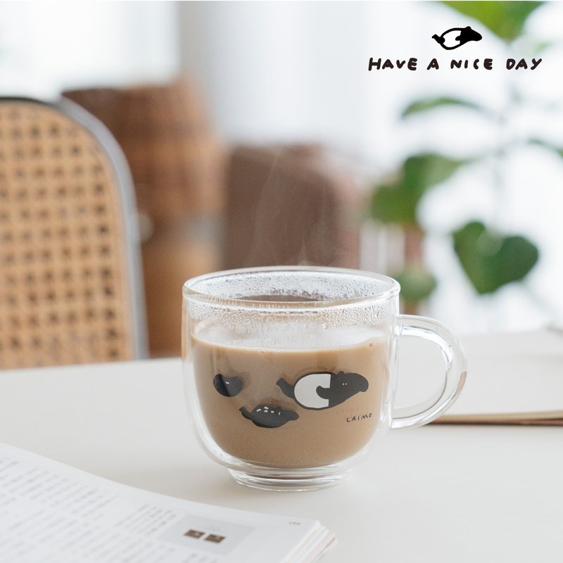 【慢慢挑x马来貘】400ml双层玻璃杯| A.跟着貘的Flow - 玻璃杯 - 玻璃 透明