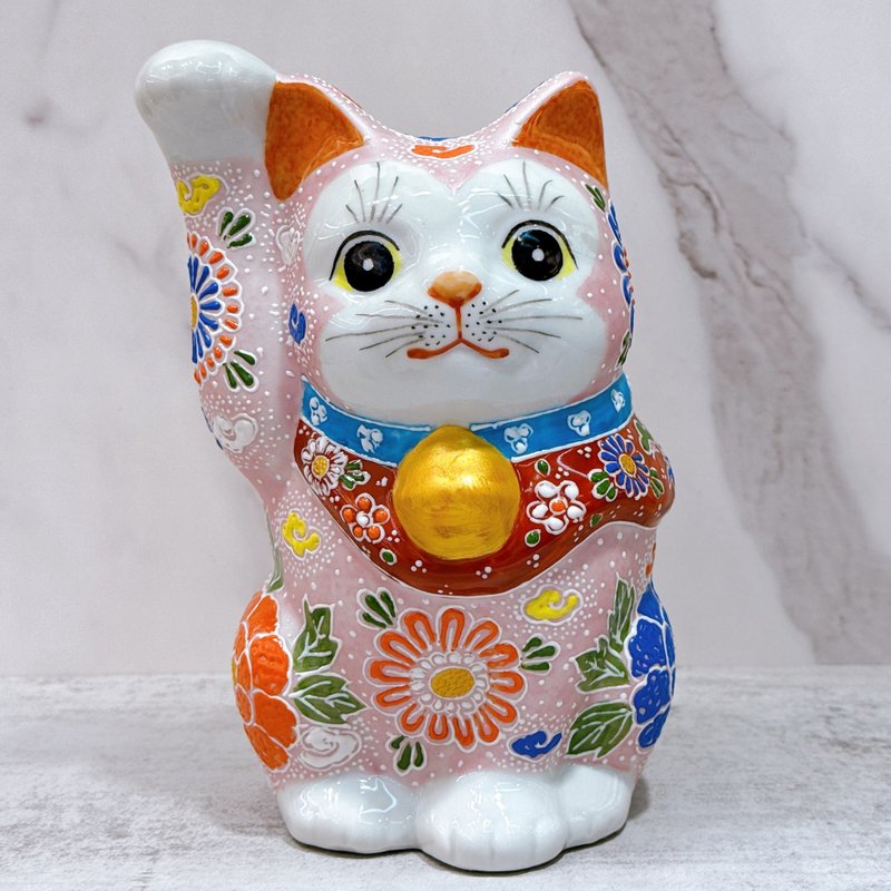 【牡盛富韵】日本九谷烧招财猫 | 牡丹粉盛 - 7号 - 摆饰 - 瓷 粉红色