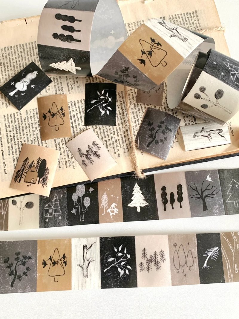 林野间 沈黙の木 塩顏繪畫 和紙膠帶 10米卷 - 纸胶带 - 其他材质 多色