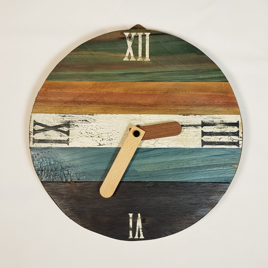 工业风拼接木时钟 静音 挂钟 时钟 复古风 clock - 时钟/闹钟 - 木头 卡其色