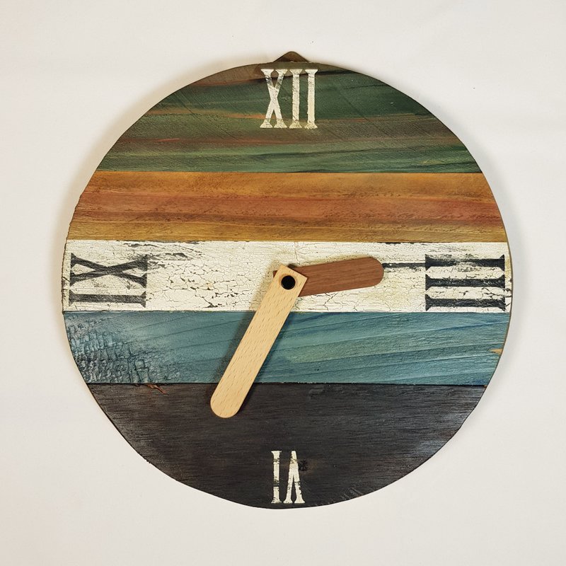 工业风拼接木时钟 静音 挂钟 时钟 复古风 clock - 时钟/闹钟 - 木头 卡其色
