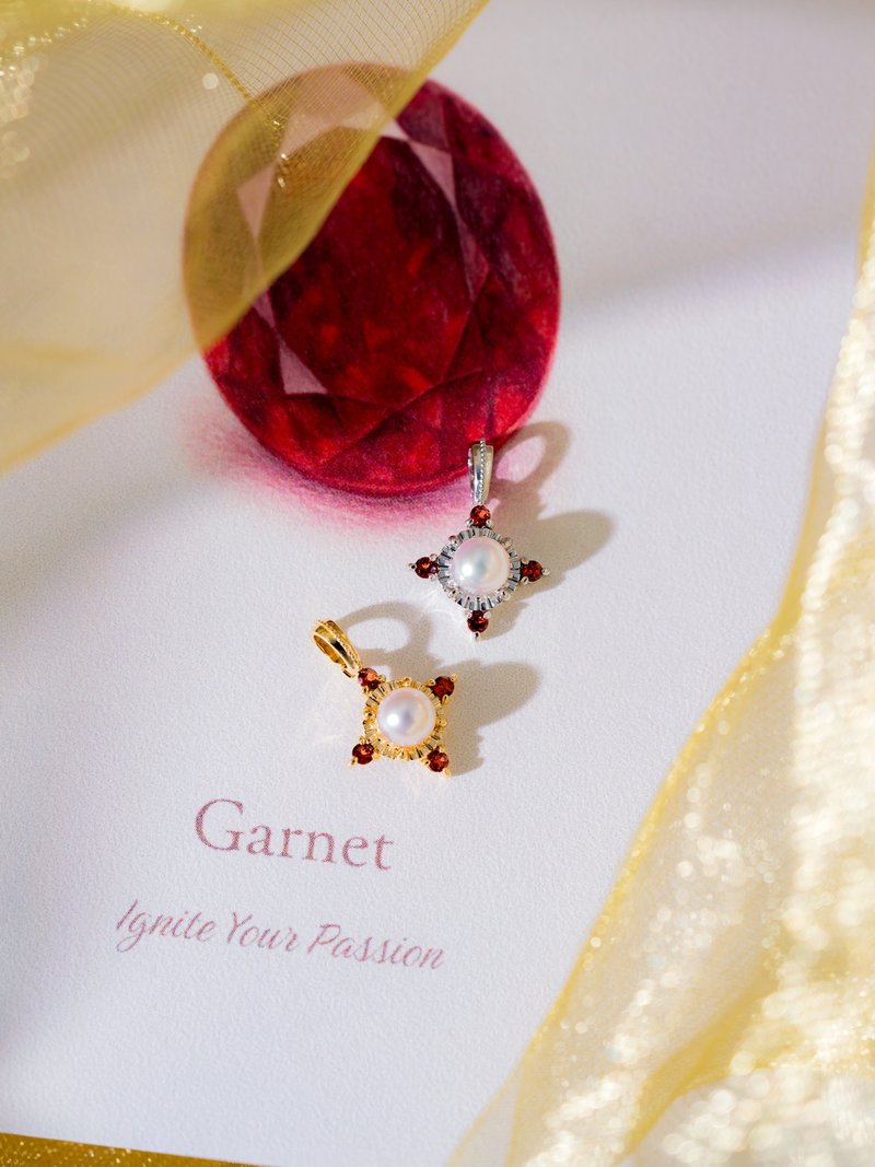 CHG 生辰石系列石榴石 18K 星辰 Akoya 生辰石两用吊坠 - 吊饰 - 珍珠 