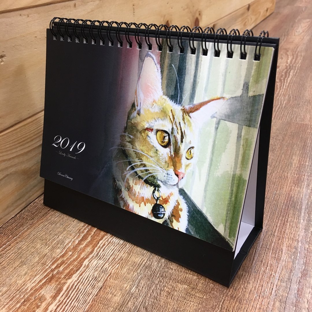 Donna 手绘 猫咪小狗 2019 年历 桌历 - 年历/台历 - 纸 黑色