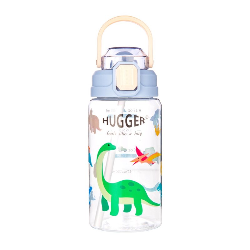 HUGGER弹盖吸管水壶(550ml)快乐恐龙 Tritan材质激励标示儿童水壶 - 儿童餐具/餐盘 - 环保材料 蓝色