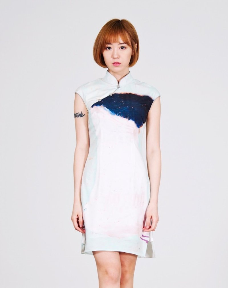 原创设计chi-pao夏季创意印花旗袍连衣群文艺手绘飞鸟 - 裙子 - 聚酯纤维 透明