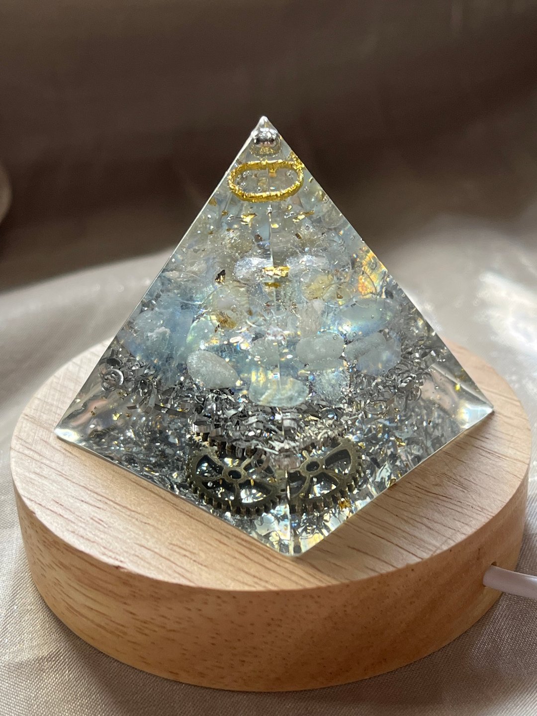 订制【奥刚能量塔-给回归光明的你】黄水晶/海蓝宝-奥根金字塔 - 摆饰 - 树脂 