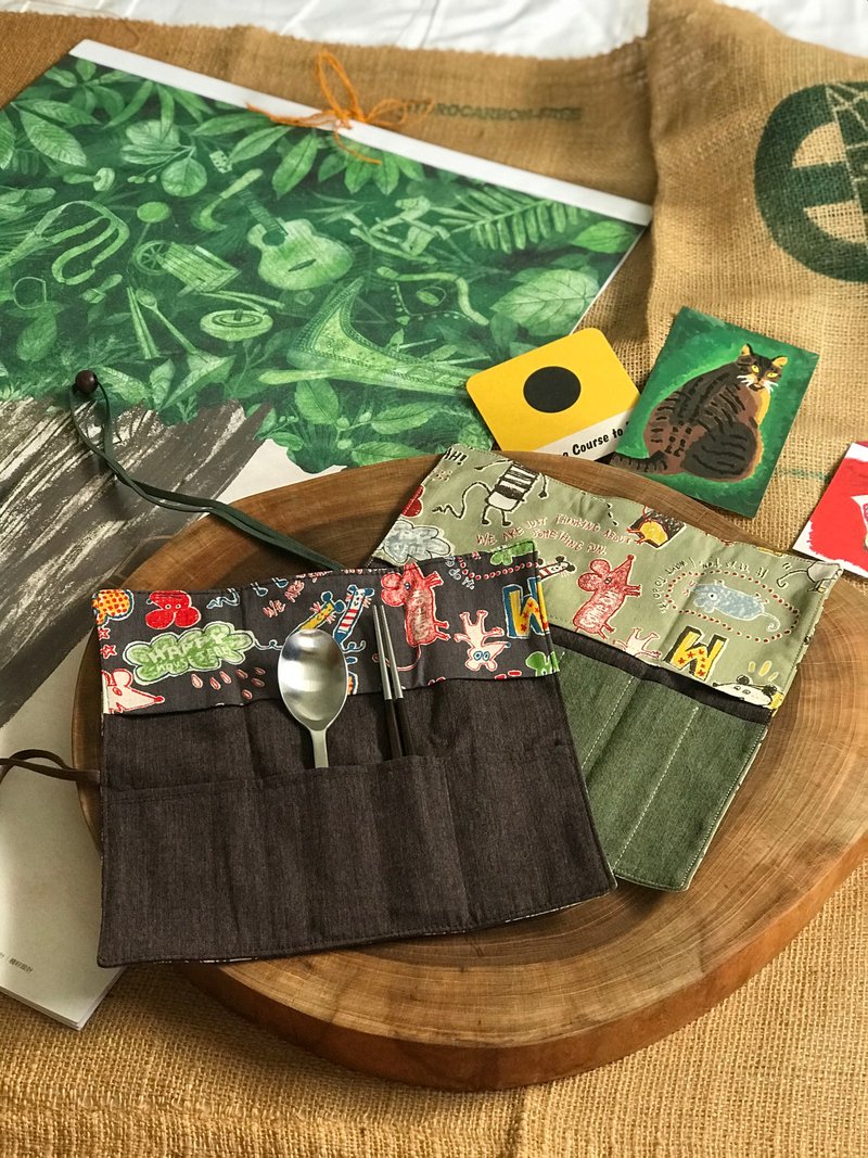 【情人节礼盒】Weimom's 咖啡鼠与军绿鼠两入 附赠棉麻筷套一个 - 筷子/筷架 - 棉．麻 多色