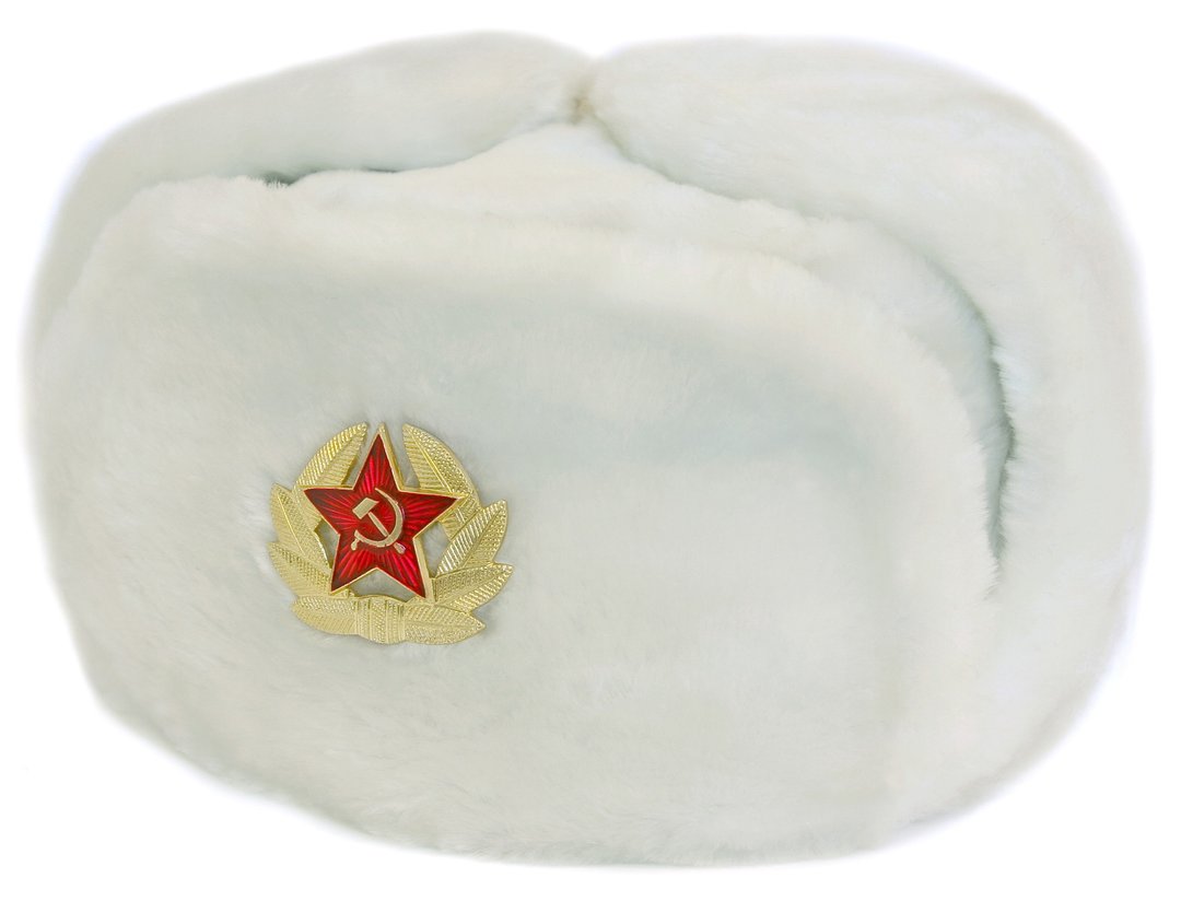 USHANKA 俄罗斯军事苏联军队冬季士兵帽子人造毛皮苏联红星徽章 - 帽子 - 其他材质 白色