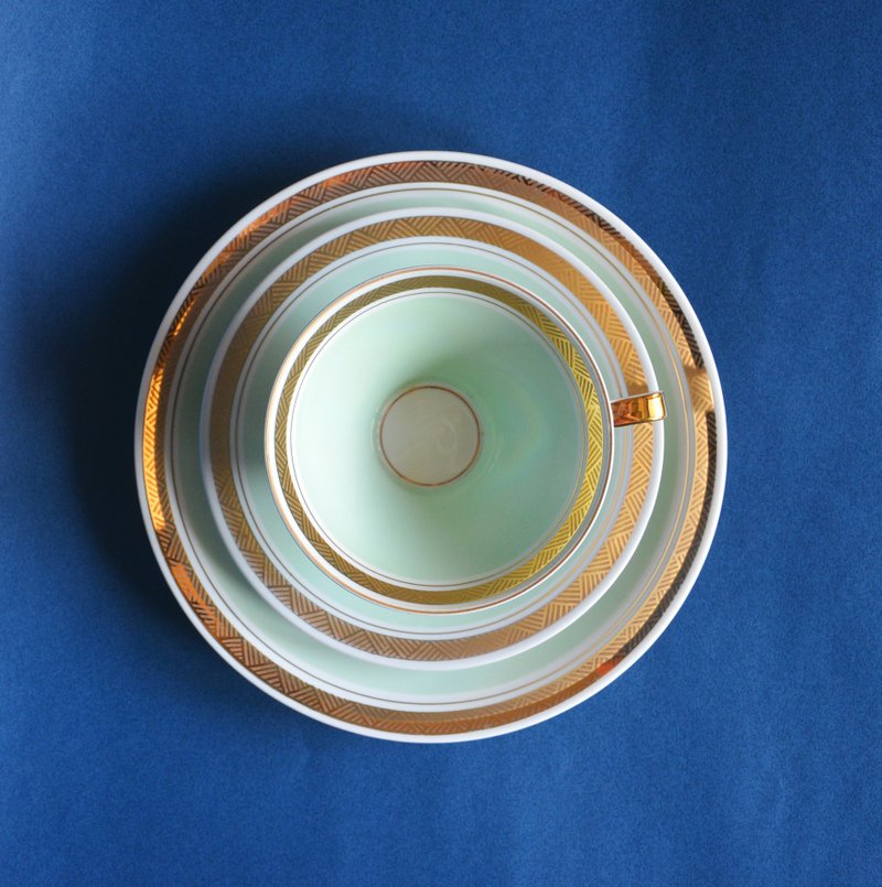 德国古董下午茶杯盘组 - 咖啡杯/马克杯 - 瓷 绿色