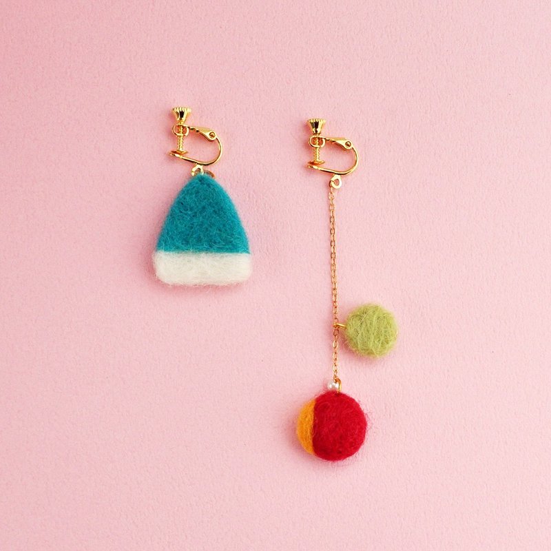 夏日风情羊毛毡耳环/耳夹 - 耳环/耳夹 - 羊毛 多色