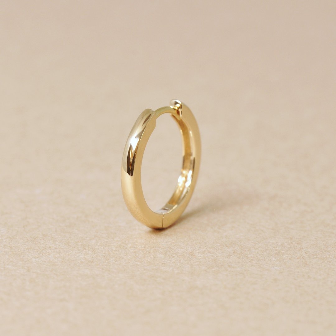 【Solo Earring】 14K/10K 易扣圈形单边耳环 (大) (黄金) - 耳环/耳夹 - 贵金属 