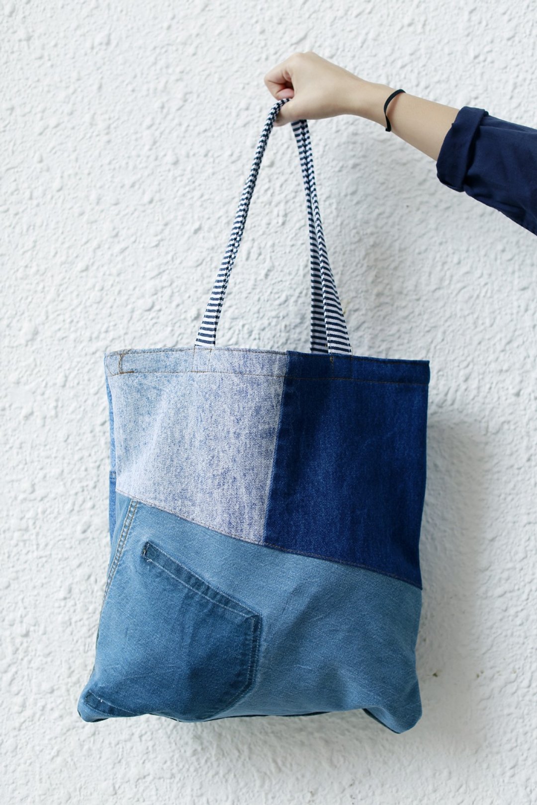 牛仔拼布ToteBag - 侧背包/斜挎包 - 棉 