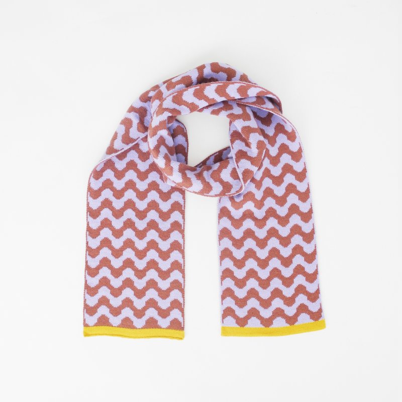 studio chiia 针织围巾- 波浪织纹 - 砖红x紫 - 围巾/披肩 - 聚酯纤维 紫色