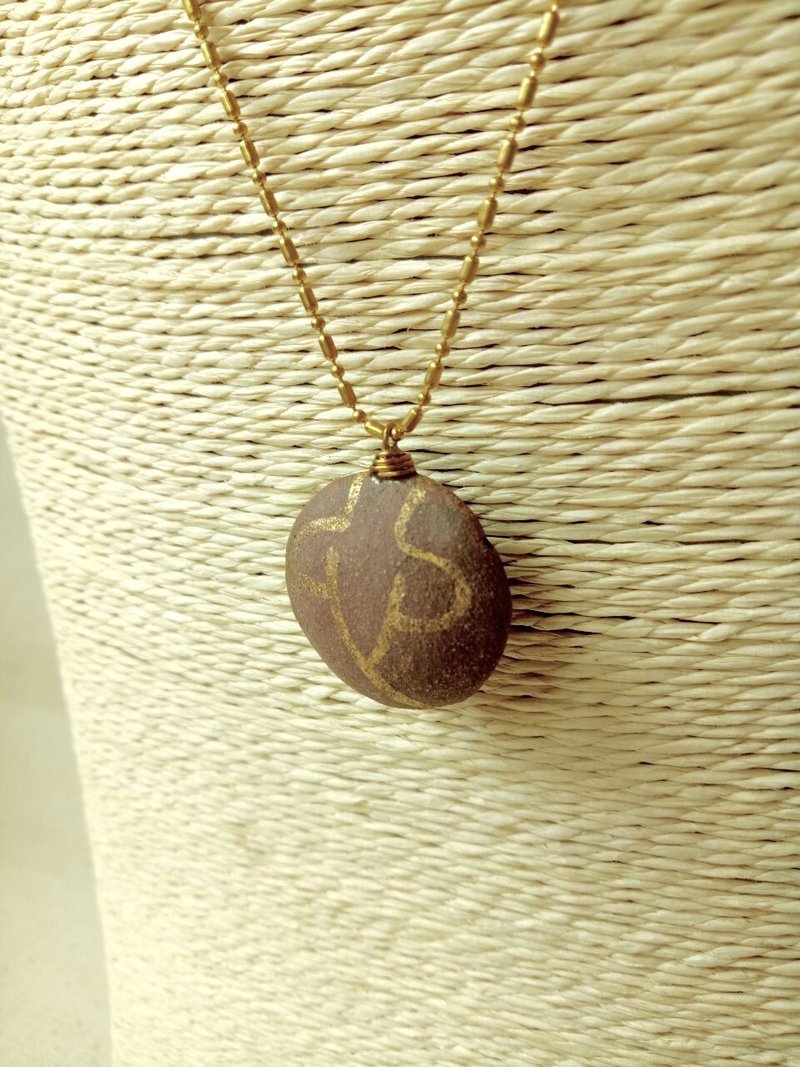 圆形心字中空香水瓶精油瓶陶项链 - 项链 - 陶 咖啡色