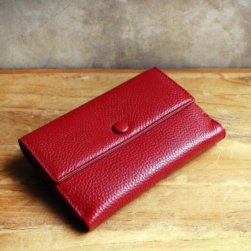Leather Wallet - Melody - Red (Genuine Cow Leather) / Small Wallet - 皮夹/钱包 - 真皮 红色