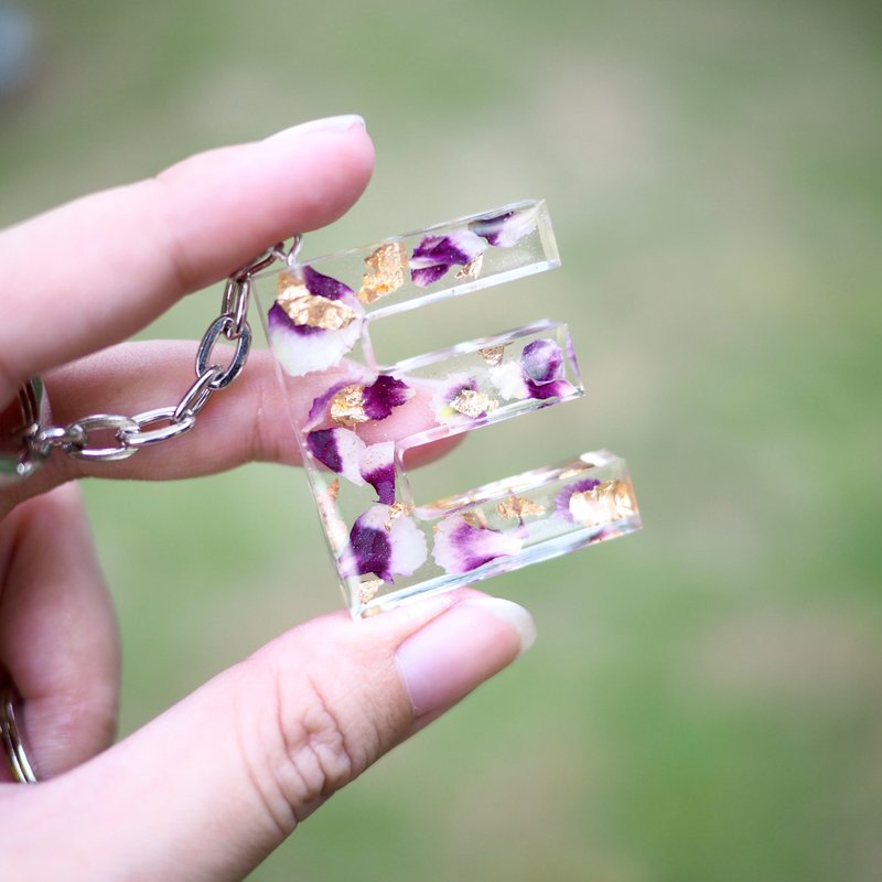 金箔定制手工制作紫色花卉会标钥匙扣 - 钥匙链/钥匙包 - 树脂 紫色