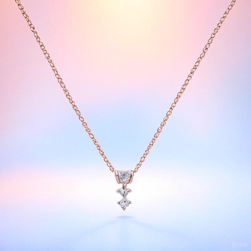 【美钻银饰】玫瑰金闪耀三锆石纯银项链 | Montresor Infini - 项链 - 纯银 粉红色