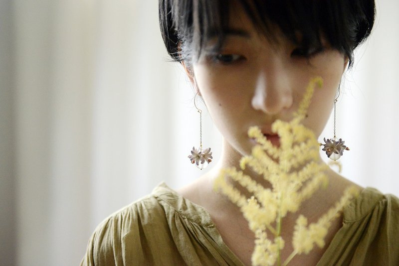 苦楝花链子款_手染皮塑纯银耳环 - 耳环/耳夹 - 真皮 紫色