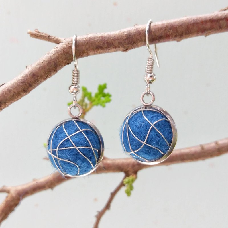 缠绕 手作羊毛毡耳环 可改耳夹 - 耳环/耳夹 - 羊毛 蓝色