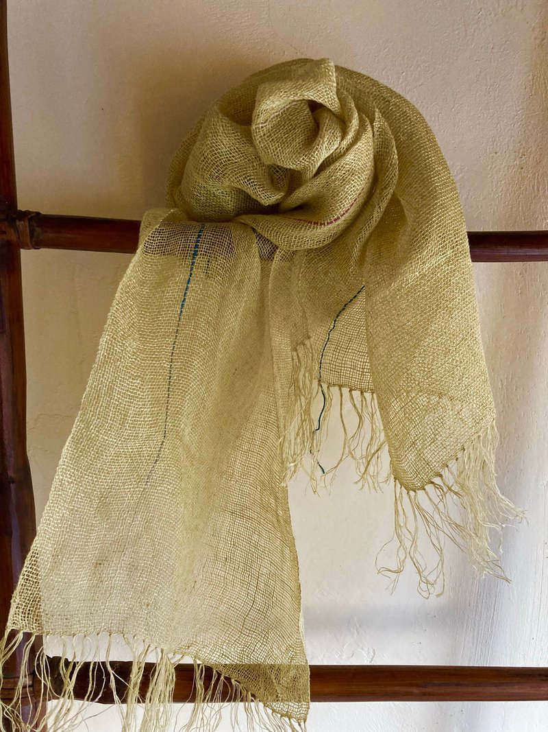 Handwoven hemp stole P - 丝巾 - 棉 黄色